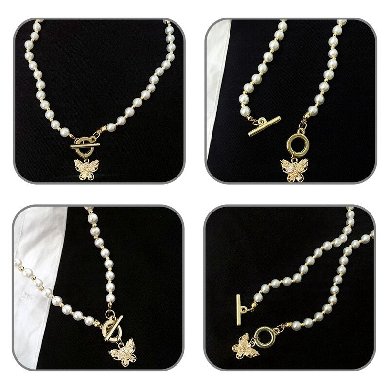 Bohemian Cute Butterfly Choker Necklace For Women Pearl Silver Color Clavicle Chain 2021 Female Chocker Jewelry