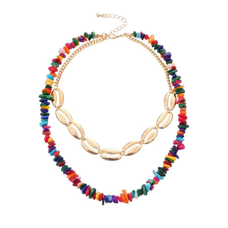 Bohemian Ethnic Irregular Natural Stone Choker Handmade Shell Chain Necklace for Women Wedding Party Jewelry Gift