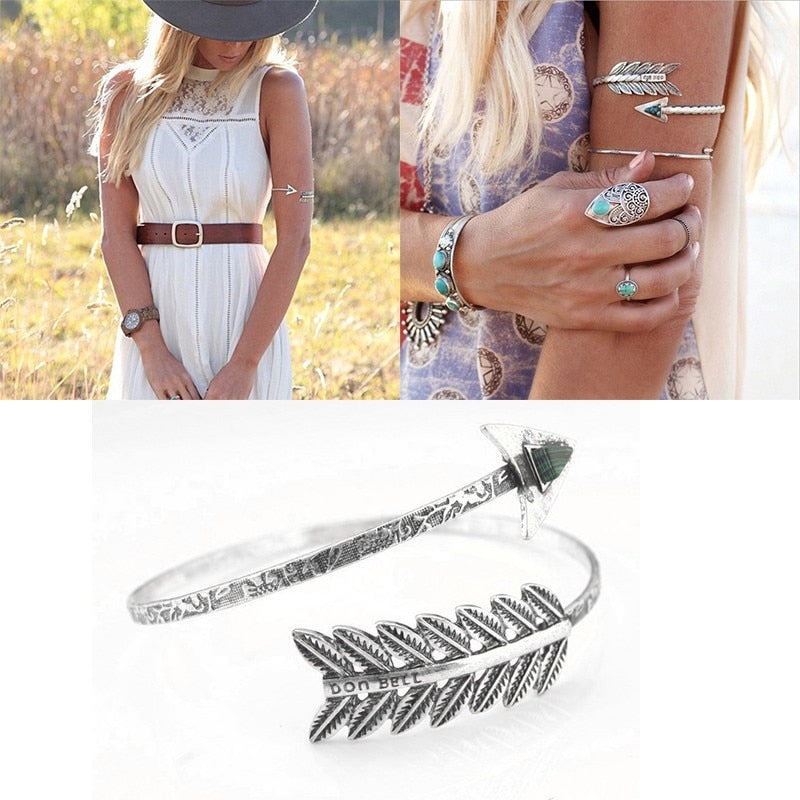 Bohemian Ethnic Love Bangles Charming Gem Cuff Bracelets Arrow Arm Cuff Bracelet Armband Indian Jewelry #84331