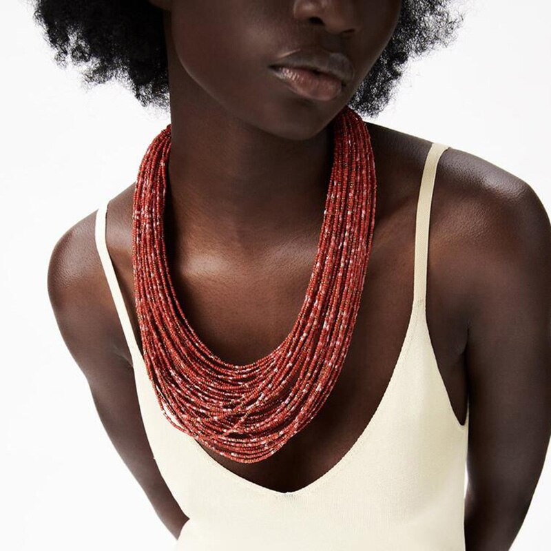 Bohemian Ethnic Style Brown Rice Bead Beaded Multi-Layer Necklace African Tribe Dark Complexion Sexy Necklace Jewelry