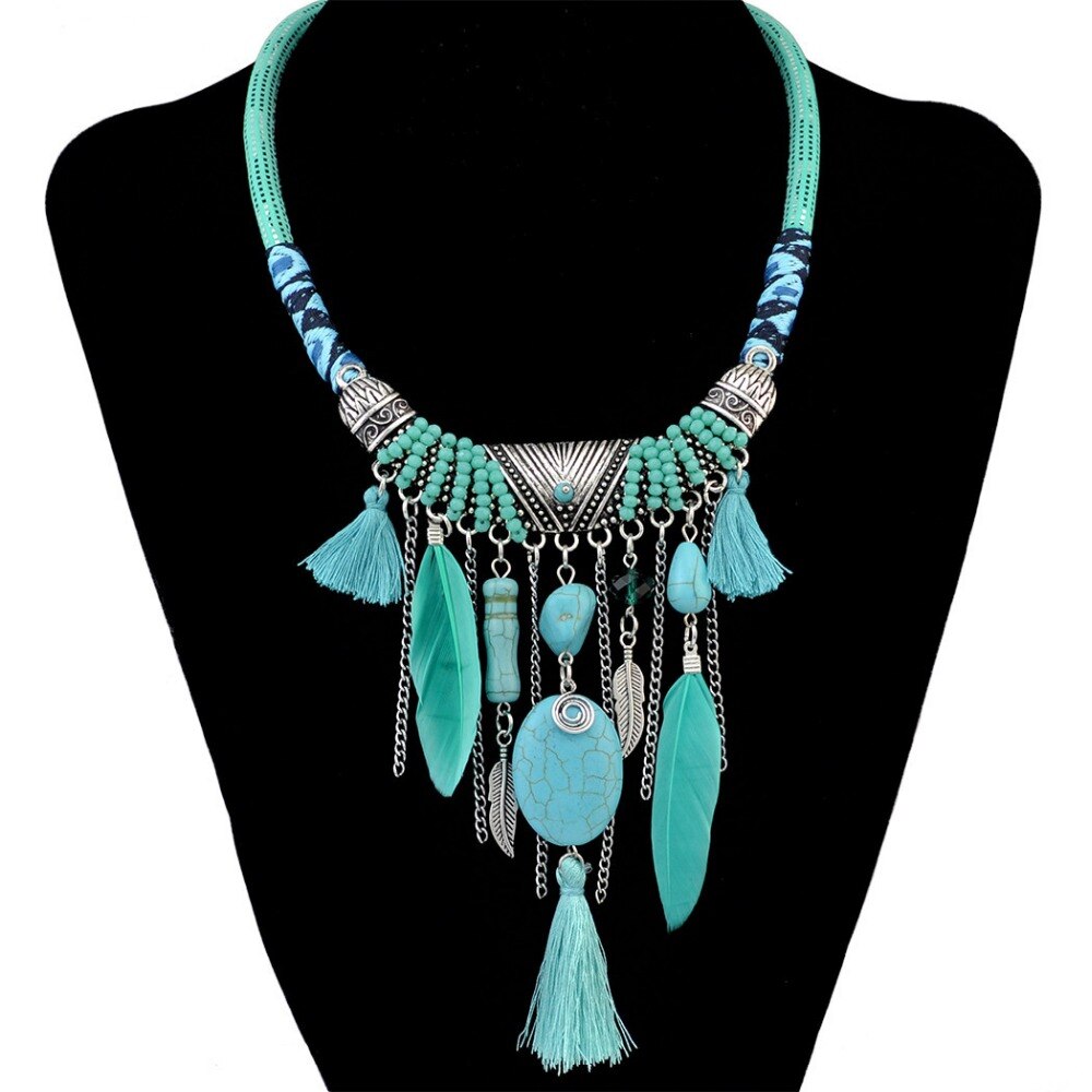 Bohemian Ethnic Thread Long Tassel Bib Necklaces African String  Feather Wing Maxi Necklace Statement For Women Jelwery