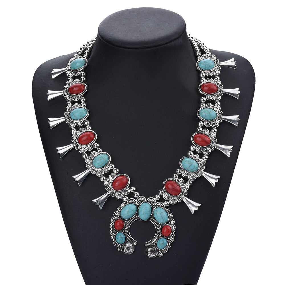 Bohemian Ethnic Tribal Statement Large Collar Choker Necklace For Women Red Blue Stone Maxi Indian Retro Pendants Necklaces
