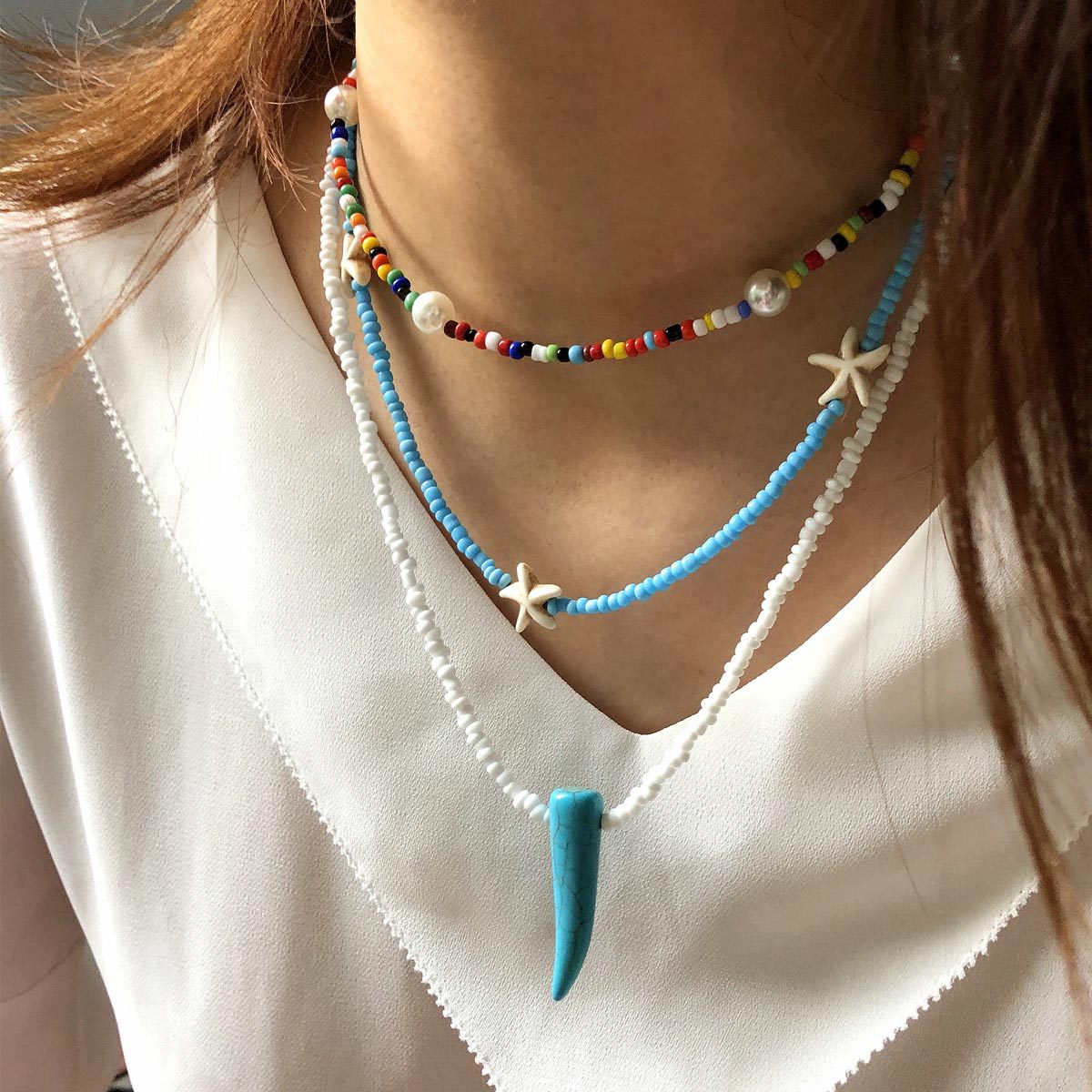 Bohemian Exquisite Colorful Acrylic Seed Beads Strand Necklace Women Irregular Imitation Pearl Choker Jewelry Accessories 1 Gift