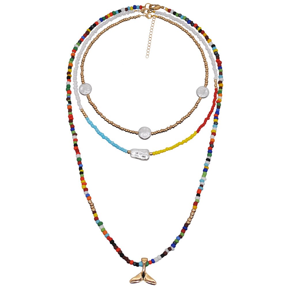 Bohemian Exquisite Colorful Acrylic Seed Beads Strand Necklace Women Irregular Imitation Pearl Choker Jewelry Accessories 1 Gift