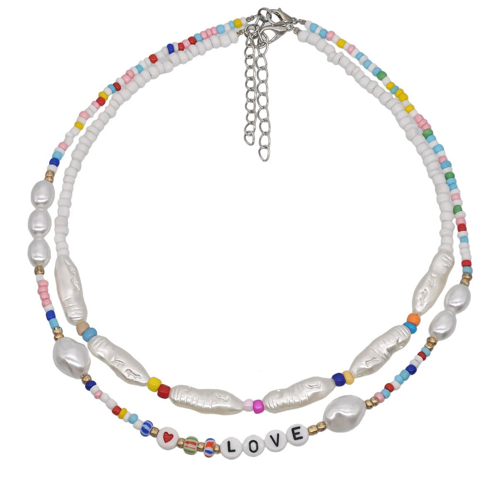 Bohemian Exquisite Colorful Acrylic Seed Beads Strand Necklace Women Irregular Imitation Pearl Choker Jewelry Accessories 1 Gift