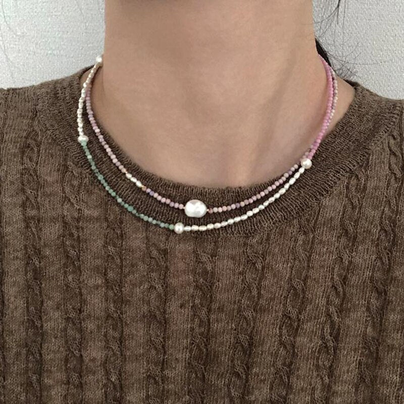 Bohemian Exquisite Natural Stone Necklace White Small Pearl Mix And Match Short Jewelry украшения на шею Gifts For Girls 2022