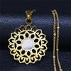 Bohemian Flower of Life Moonstone Stainless Steel Necklace Women Gold Color Necklaces Jewelry collares etnicos bohemios N4451S04