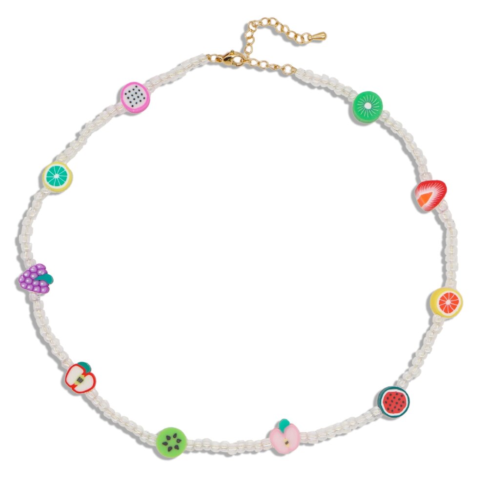 Bohemian Glass Transparent Beaded Soft Pottery Colorful Fruit Acylic Necklace for Women Girls Cute Handmade Jewelry Accessories