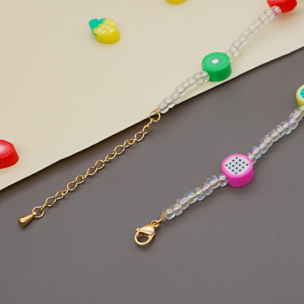 Bohemian Glass Transparent Beaded Soft Pottery Colorful Fruit Acylic Necklace for Women Girls Cute Handmade Jewelry Accessories