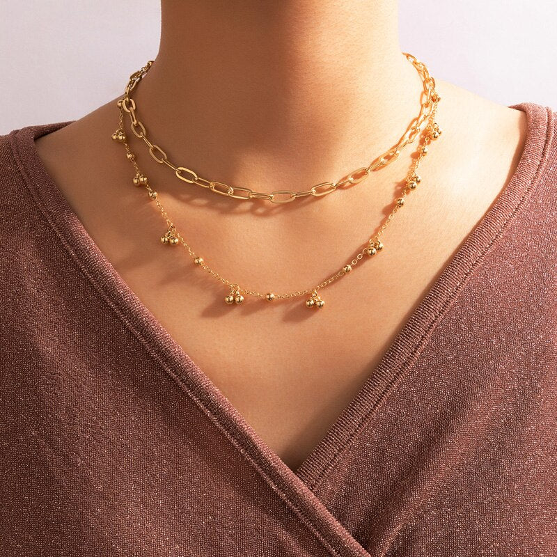 Bohemian Gold Color Geometric Hollow Square Chain Necklace Multilayer Shell 1997 Year Pendant Choker Women Summer Jewelry Gift