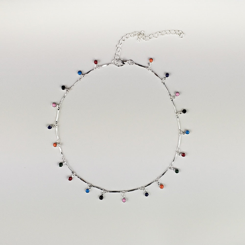 Bohemian Gold Necklace Pendant for Women Charm Colorful Stone Chain Neck Chockers Necklace Handmade Party Collares Jewelry