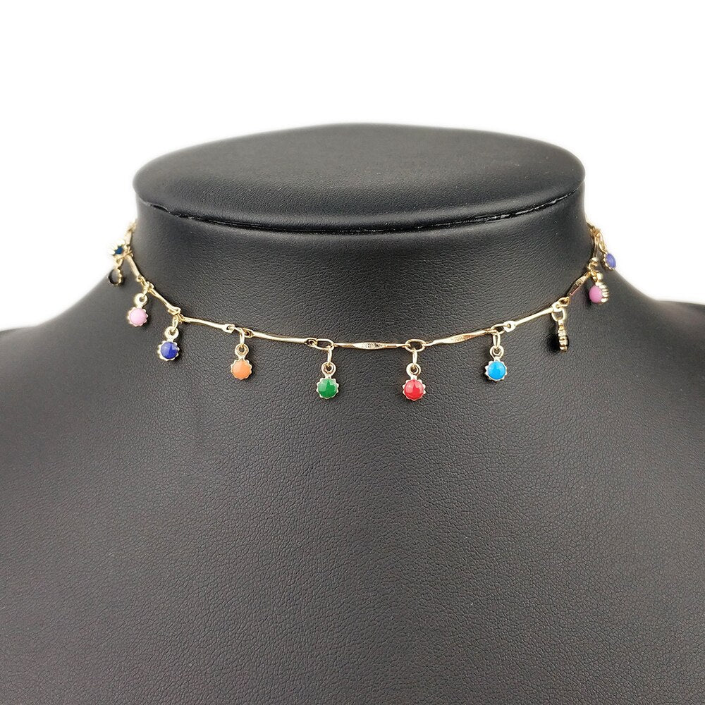 Bohemian Gold Necklace Pendant for Women Charm Colorful Stone Chain Neck Chockers Necklace Handmade Party Collares Jewelry