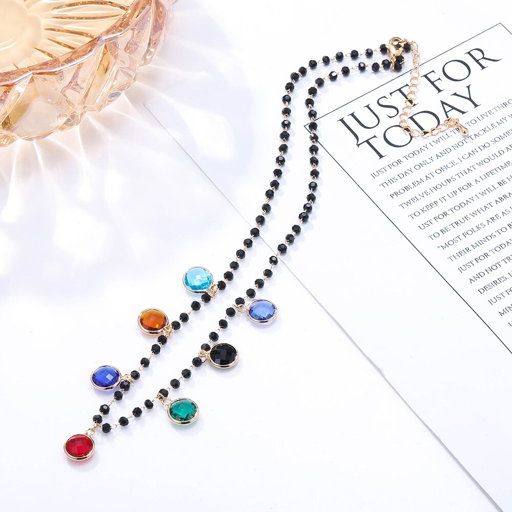 Bohemian Gold Silvery Necklace for Women Charming Colorful Handmade Stone Chain Chockers For Girl Trendy Jewelry Gift
