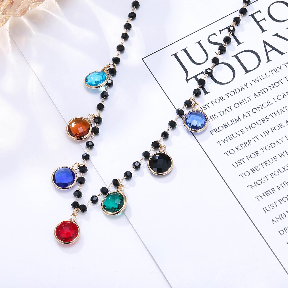 Bohemian Gold Silvery Necklace for Women Charming Colorful Handmade Stone Chain Chockers For Girl Trendy Jewelry Gift