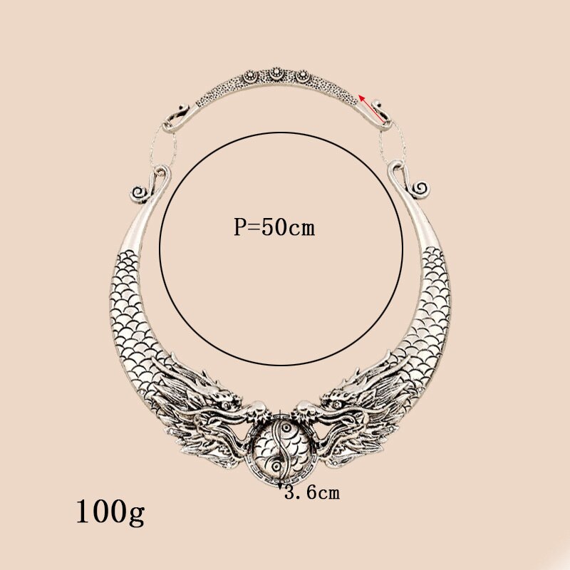 Bohemian Gypsy Vintage Statement Necklace Chinese Style Element Double Dragon Choker Collar Necklace
