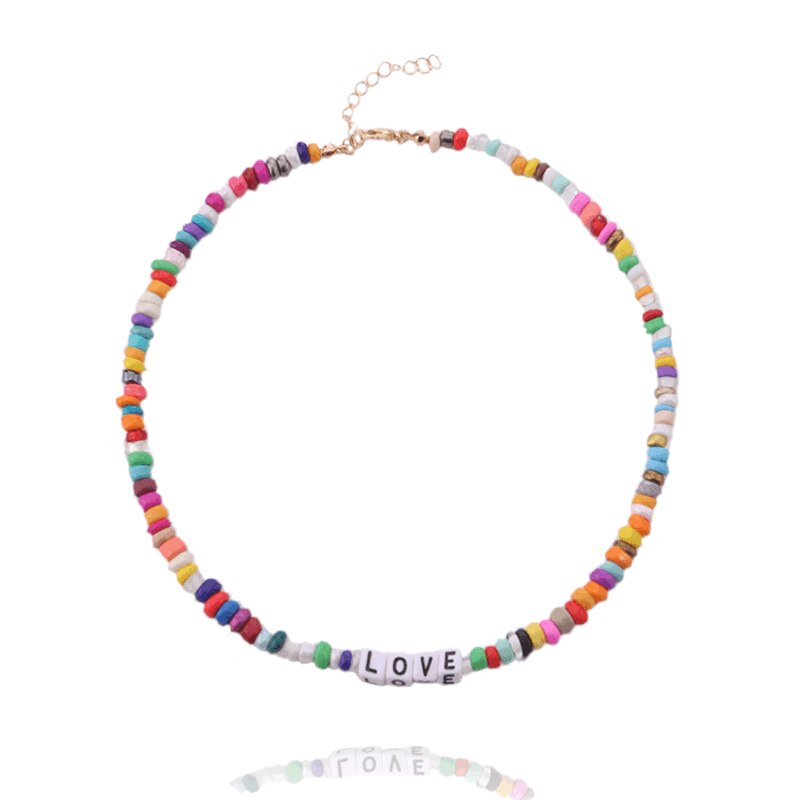 Bohemian Handmade Acrylic Seed Bead Choker Letter Pendant Chain Necklace for Women Girl Wedding Party Jewelry Gift