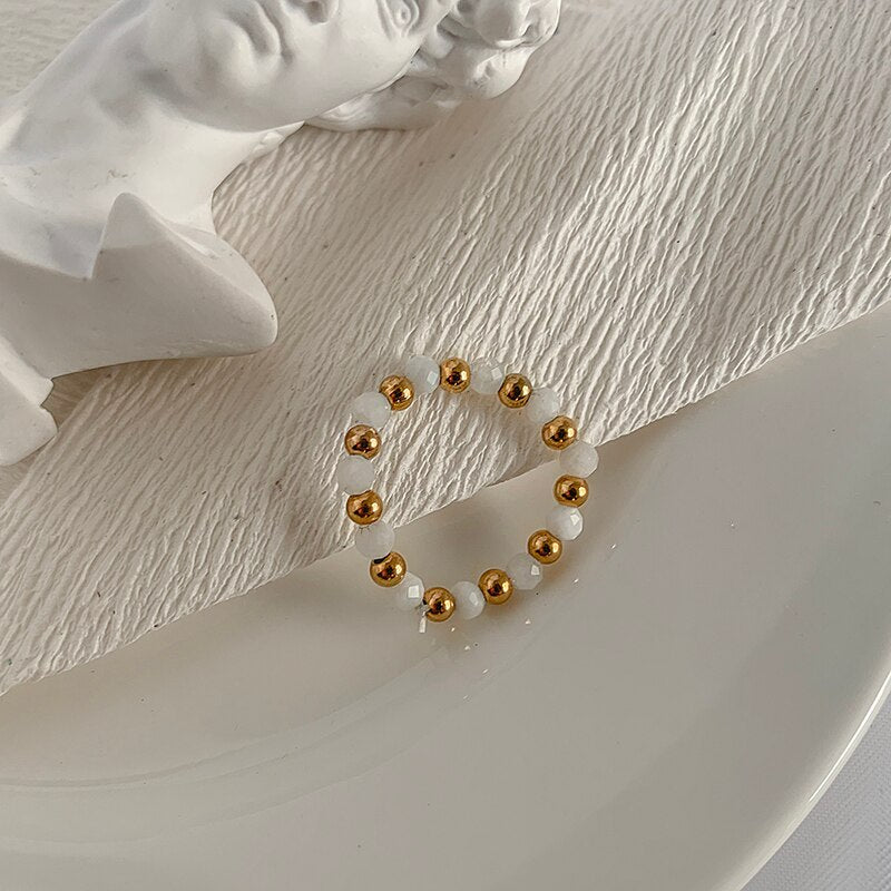 Bohemian Handmade Natural Stone Rings Women with Stainless Steel Bead Multi Color Stretch Rope Party Gifts Ring Adjustable 2020