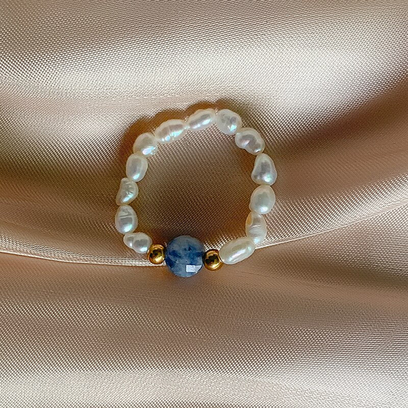 Bohemian Handmade Natural Stone Rings Women with Stainless Steel Bead Multi Color Stretch Rope Party Gifts Ring Adjustable 2020