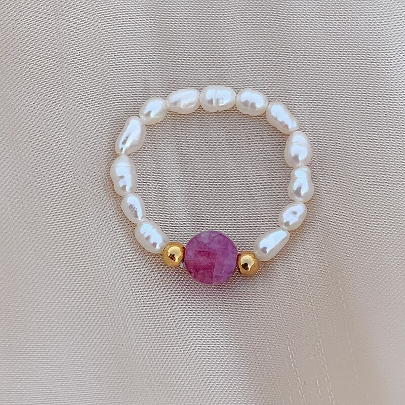 Bohemian Handmade Natural Stone Rings Women with Stainless Steel Bead Multi Color Stretch Rope Party Gifts Ring Adjustable 2020