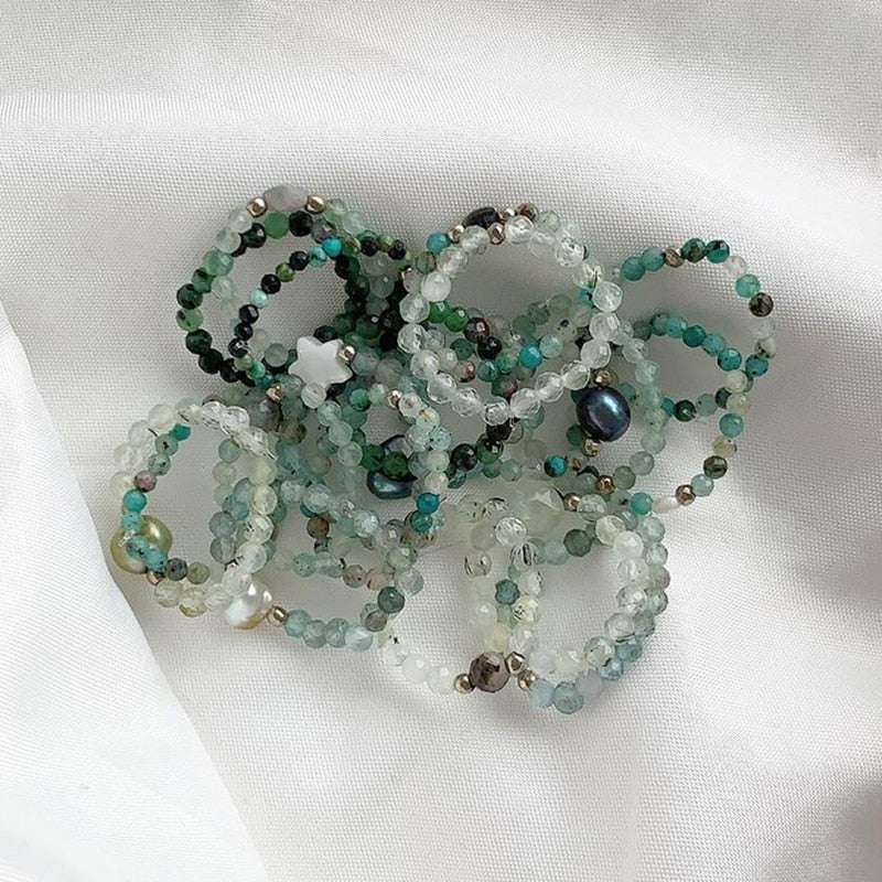 Bohemian Handmade Natural Stone Rings Women with Stainless Steel Bead Multi Color Stretch Rope Party Gifts Ring Adjustable 2020