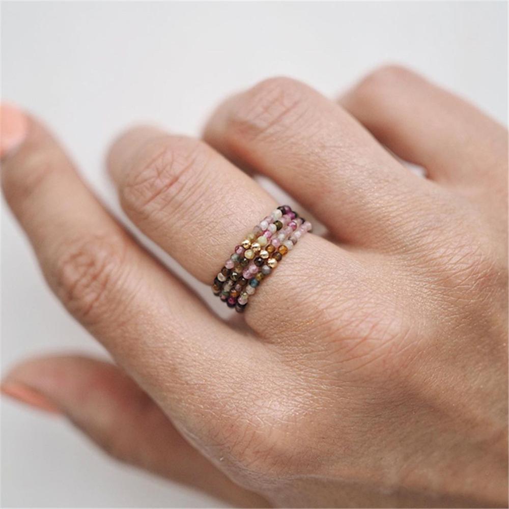 Bohemian Handmade Natural Stone Rings Women with Stainless Steel Bead Multi Color Stretch Rope Party Gifts Ring Adjustable 2020