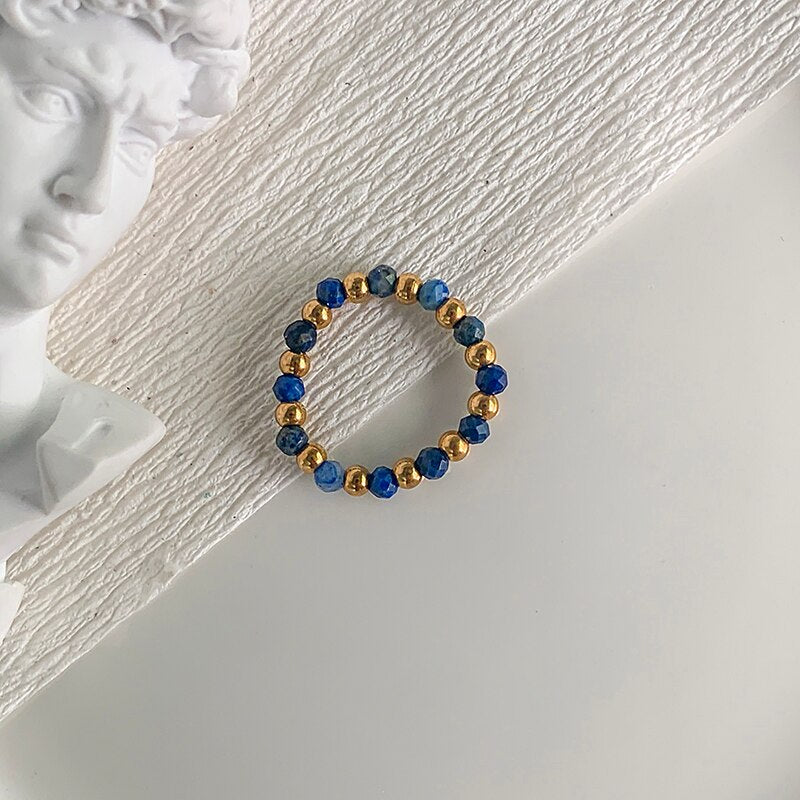 Bohemian Handmade Natural Stone Rings Women with Stainless Steel Bead Multi Color Stretch Rope Party Gifts Ring Adjustable 2020