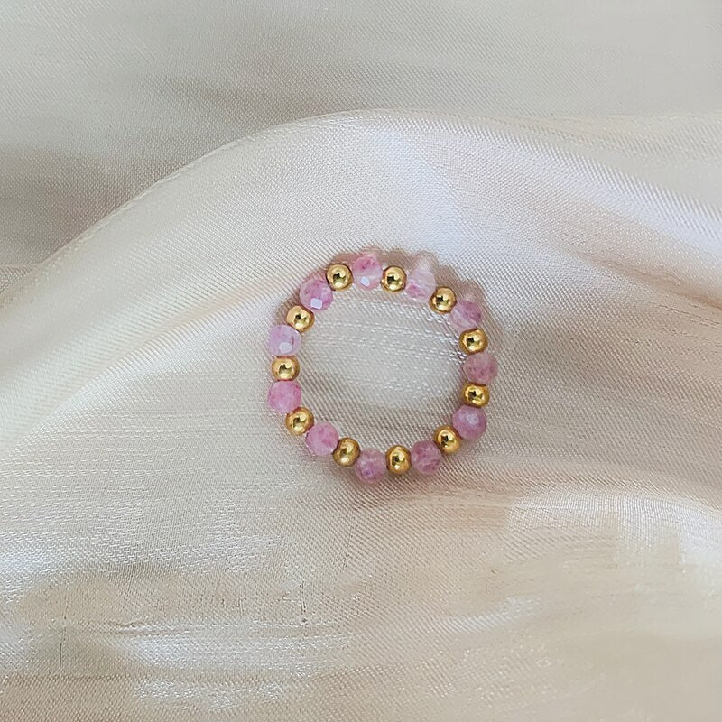 Bohemian Handmade Natural Stone Rings Women with Stainless Steel Bead Multi Color Stretch Rope Party Gifts Ring Adjustable 2020