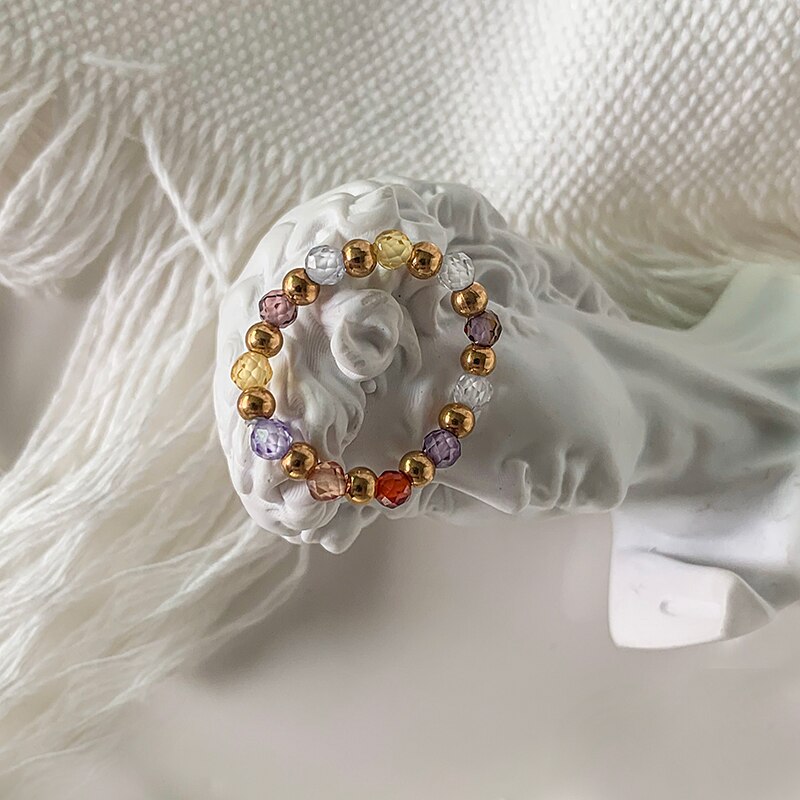 Bohemian Handmade Natural Stone Rings Women with Stainless Steel Bead Multi Color Stretch Rope Party Gifts Ring Adjustable 2020