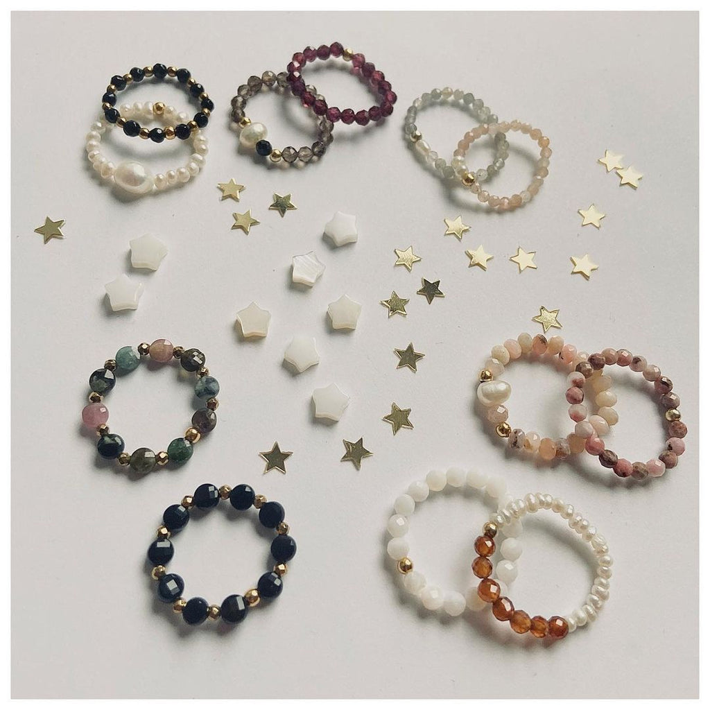 Bohemian Handmade Natural Stone Rings Women with Stainless Steel Bead Multi Color Stretch Rope Party Gifts Ring Adjustable 2020