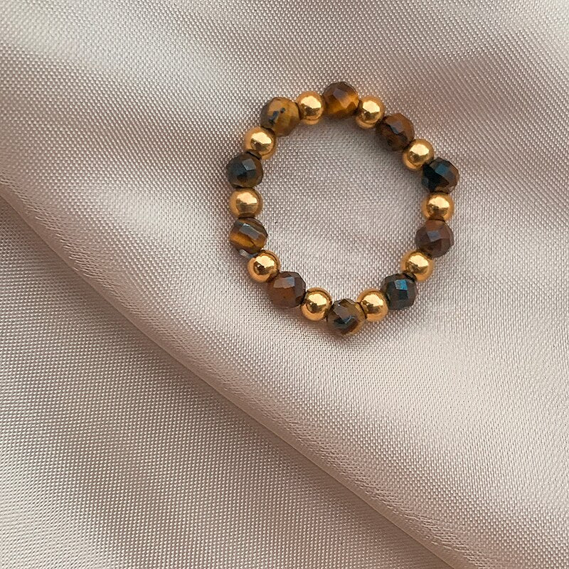 Bohemian Handmade Natural Stone Rings Women with Stainless Steel Bead Multi Color Stretch Rope Party Gifts Ring Adjustable 2020