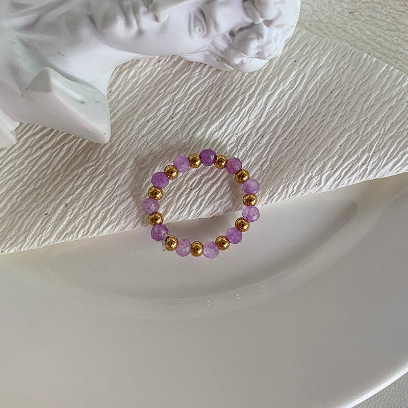 Bohemian Handmade Natural Stone Rings Women with Stainless Steel Bead Multi Color Stretch Rope Party Gifts Ring Adjustable 2020