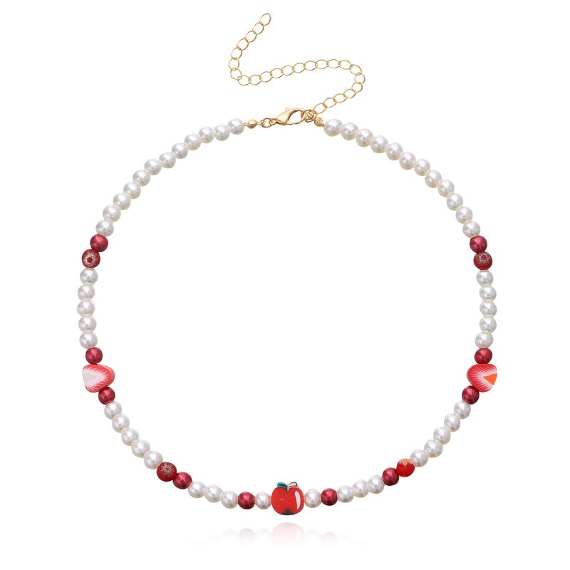 Bohemian Handmade Pearl Bead Fruit Choker Chain Necklace for Women Gold Color Collar Wedding Party Jewelry Gift