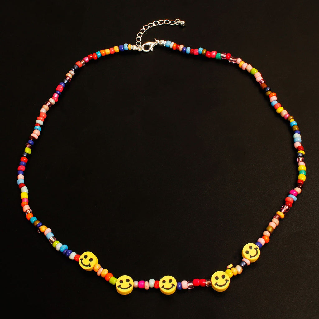 Bohemian Handmade Rainbow Beads Choker Necklace Candy Color Bead Satellite Smile Face Necklace for Women Party Jewelry
