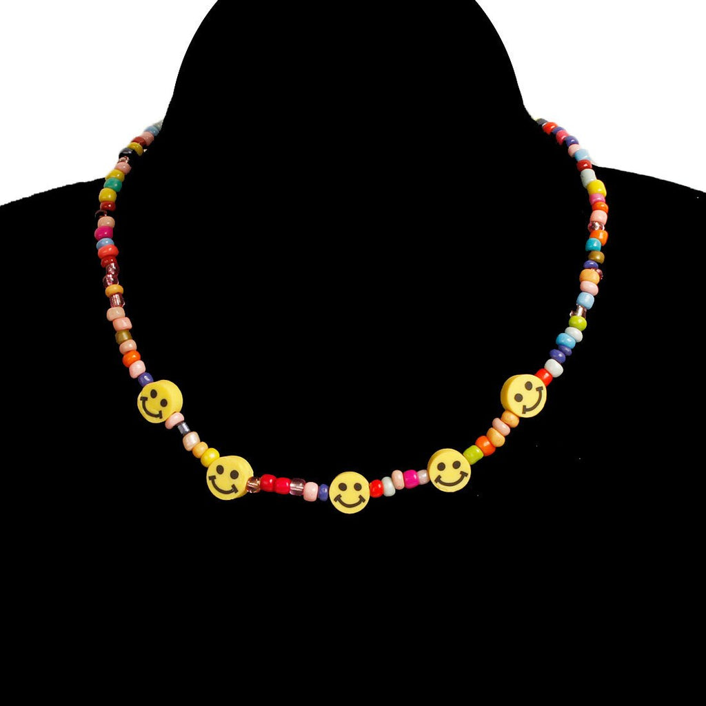 Bohemian Handmade Rainbow Beads Choker Necklace Candy Color Bead Satellite Smile Face Necklace for Women Party Jewelry