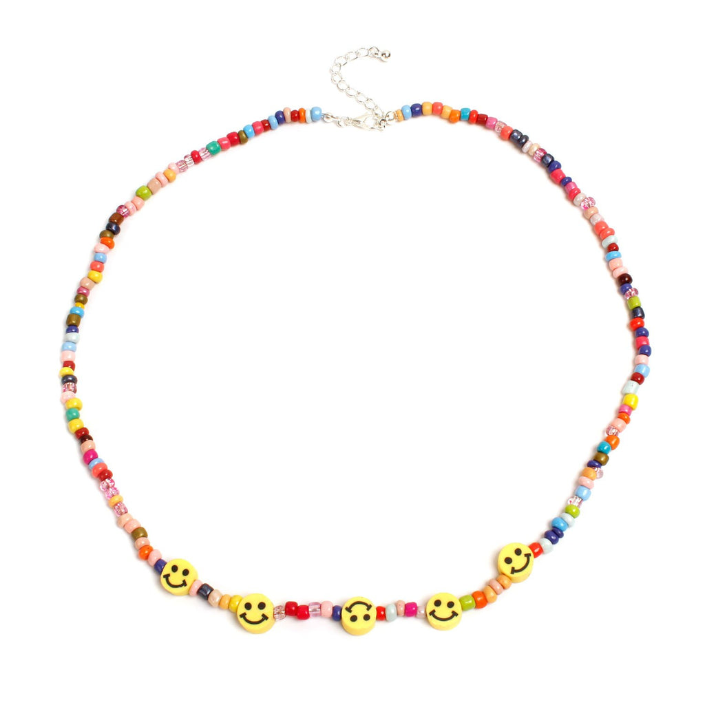Bohemian Handmade Rainbow Beads Choker Necklace Candy Color Bead Satellite Smile Face Necklace for Women Party Jewelry