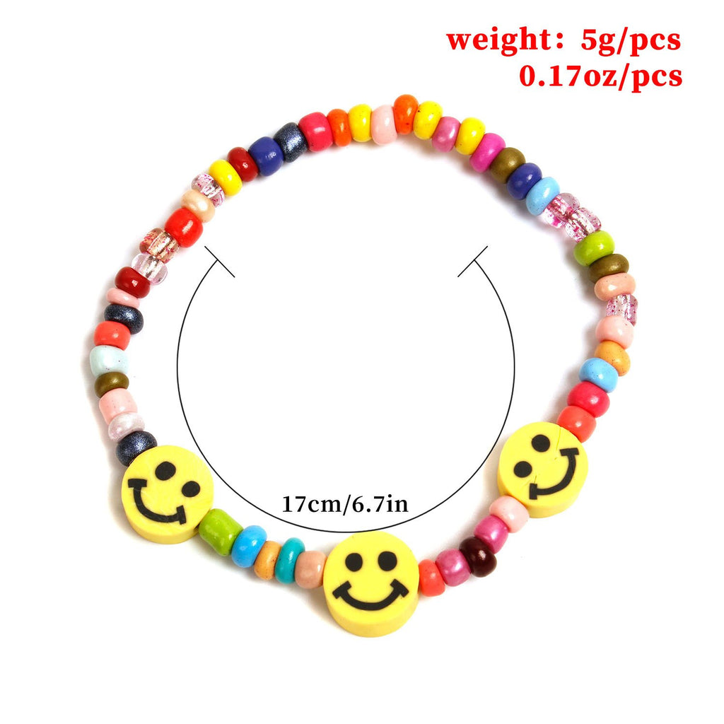 Bohemian Handmade Rainbow Beads Choker Necklace Candy Color Bead Satellite Smile Face Necklace for Women Party Jewelry