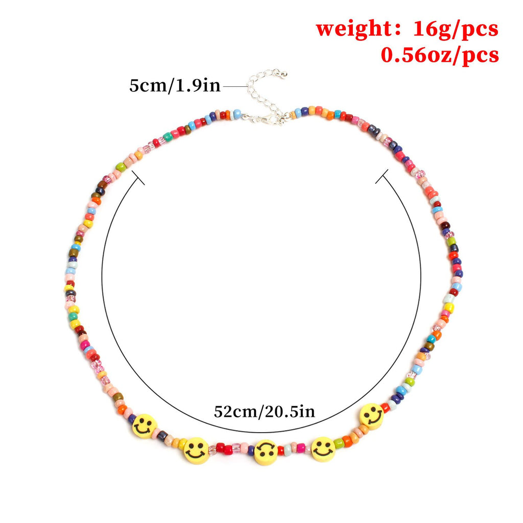 Bohemian Handmade Rainbow Beads Choker Necklace Candy Color Bead Satellite Smile Face Necklace for Women Party Jewelry