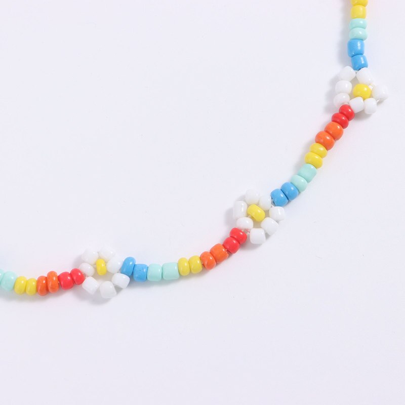 Bohemian Handmade Seed Bead Flower Choker Pendant Chain Gold Color Necklace for Women Girl Wedding Party Jewelry Gift