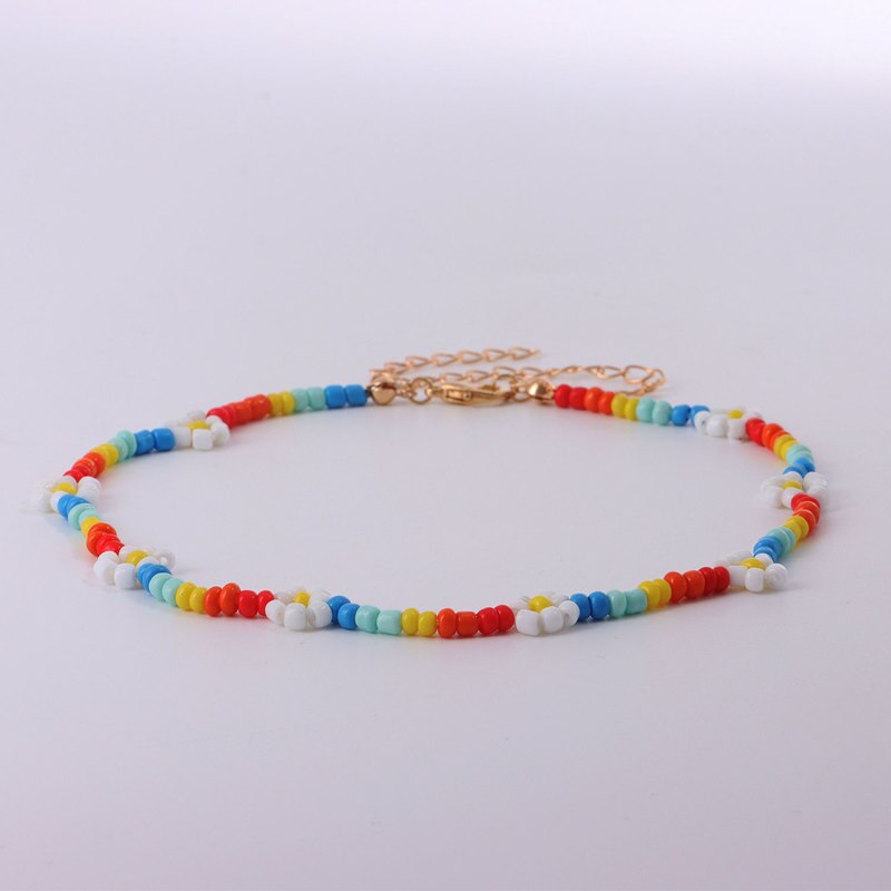 Bohemian Handmade Seed Bead Flower Choker Pendant Chain Gold Color Necklace for Women Girl Wedding Party Jewelry Gift