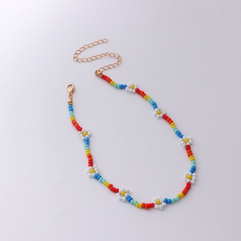 Bohemian Handmade Seed Bead Flower Choker Pendant Chain Gold Color Necklace for Women Girl Wedding Party Jewelry Gift