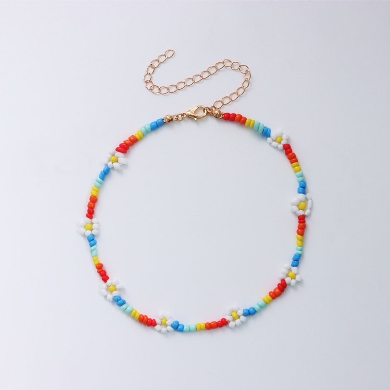 Bohemian Handmade Seed Bead Flower Choker Pendant Chain Gold Color Necklace for Women Girl Wedding Party Jewelry Gift