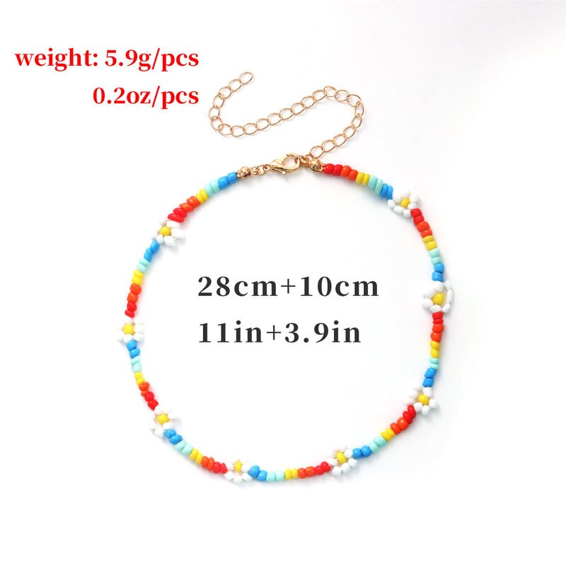 Bohemian Handmade Seed Bead Flower Choker Pendant Chain Gold Color Necklace for Women Girl Wedding Party Jewelry Gift