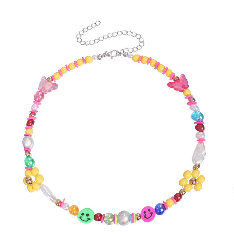 Bohemian Handmade Soft Clay Resin Pearl Bead Flower Butterfly Choker Chain Necklace for Women Wedding Party Jewelry Gift