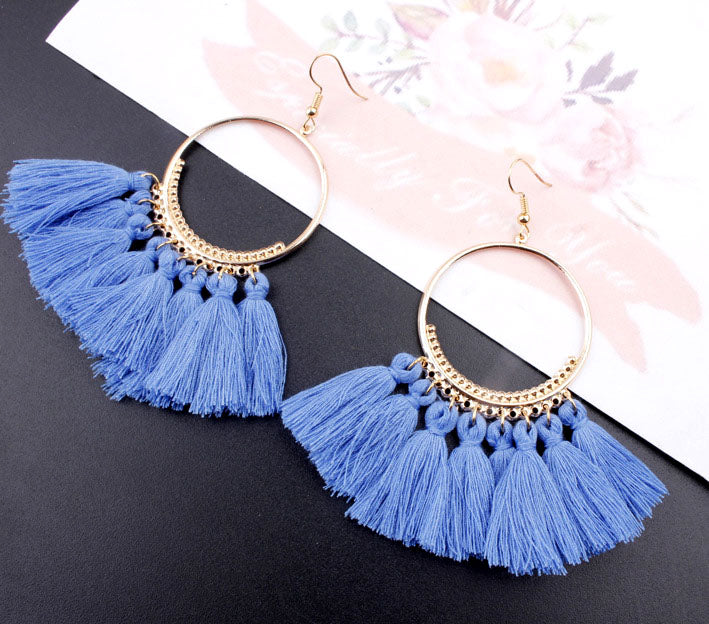 Bohemian Handmade Statement Tassel Earrings for Women Vintage Round Long Drop Earrings Wedding Party Bridal Fringed Jewelry Gift
