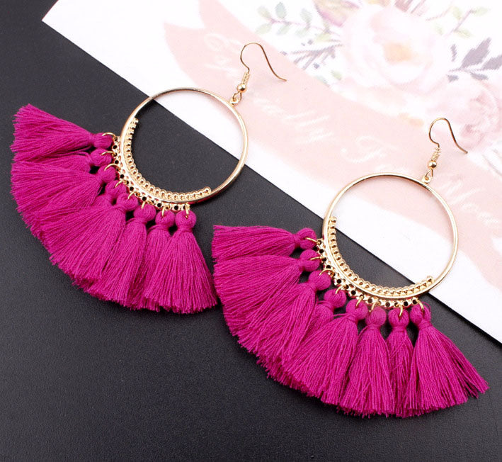 Bohemian Handmade Statement Tassel Earrings for Women Vintage Round Long Drop Earrings Wedding Party Bridal Fringed Jewelry Gift