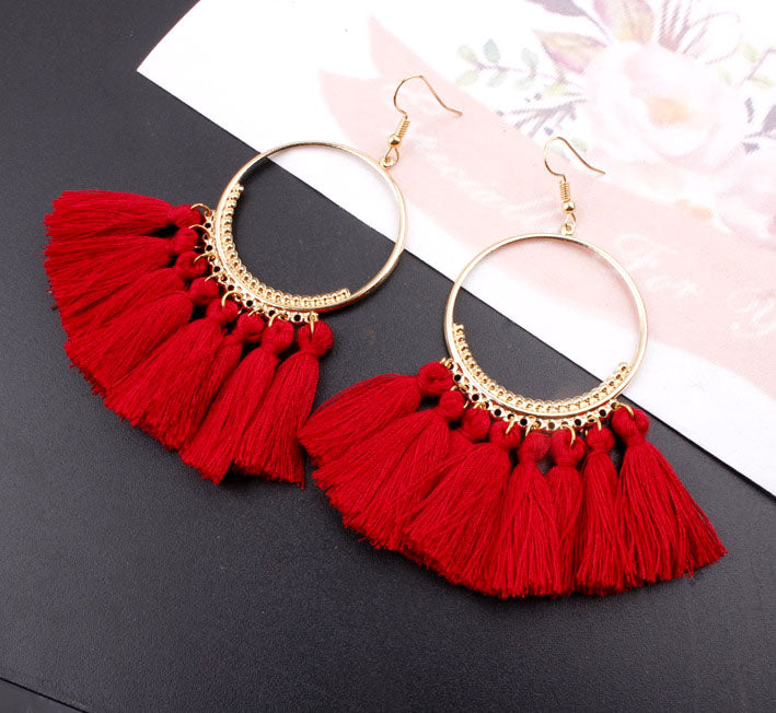 Bohemian Handmade Statement Tassel Earrings for Women Vintage Round Long Drop Earrings Wedding Party Bridal Fringed Jewelry Gift