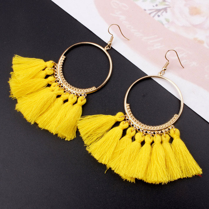 Bohemian Handmade Statement Tassel Earrings for Women Vintage Round Long Drop Earrings Wedding Party Bridal Fringed Jewelry Gift