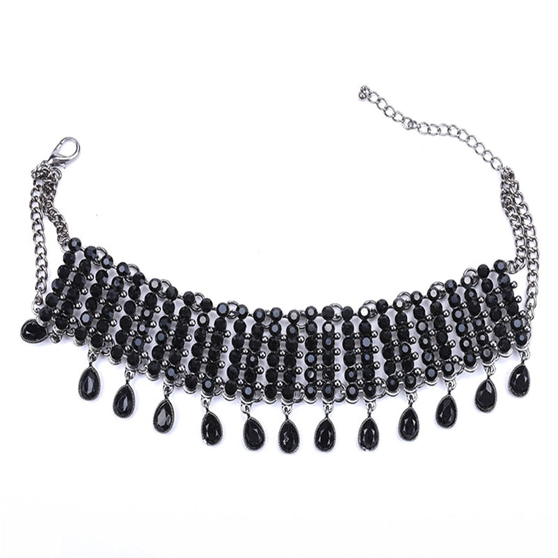 Bohemian  Crystal Choker Necklace Jewelry Vintage Gem Chain Accessories Declaration Sweater Chocker Clavicle Necklaces