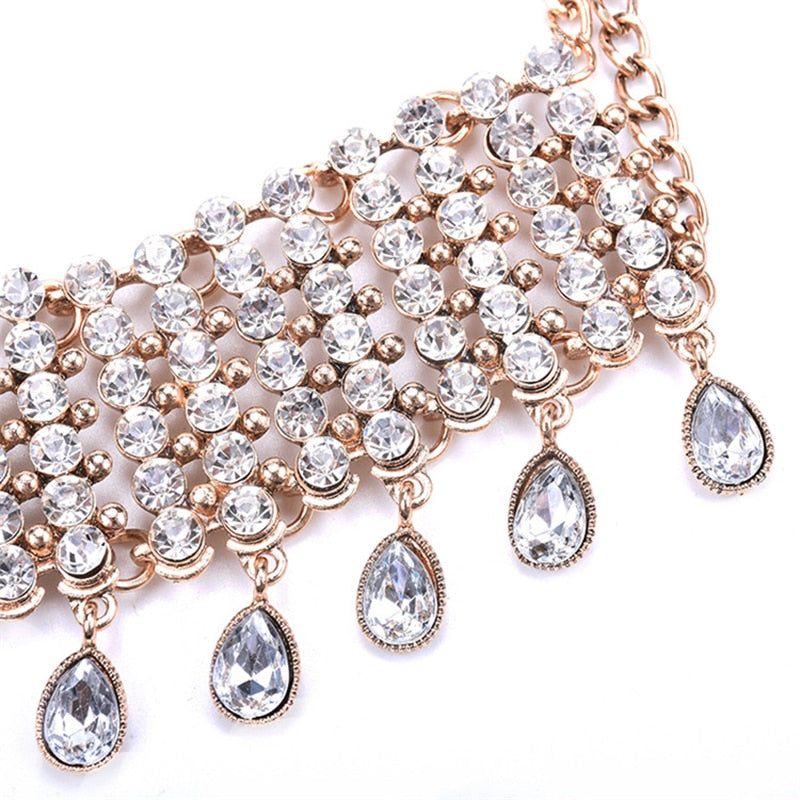 Bohemian  Crystal Choker Necklace Jewelry Vintage Gem Chain Accessories Declaration Sweater Chocker Clavicle Necklaces