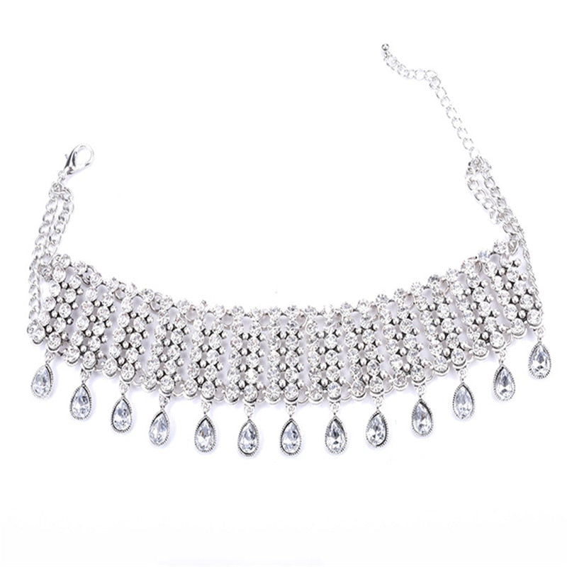 Bohemian  Crystal Choker Necklace Jewelry Vintage Gem Chain Accessories Declaration Sweater Chocker Clavicle Necklaces